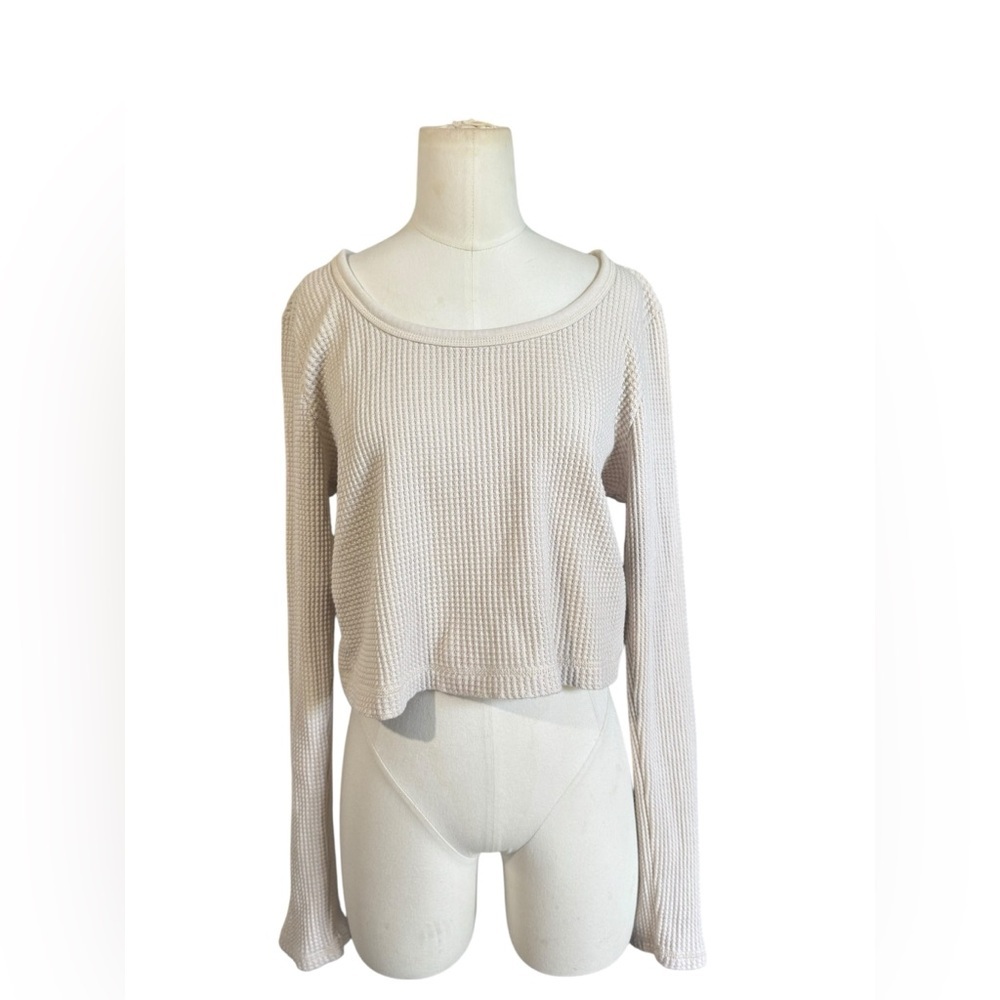 Madewell Cream Waffle-Knit Long Sleeve Crop Top - Picture 3 of 10